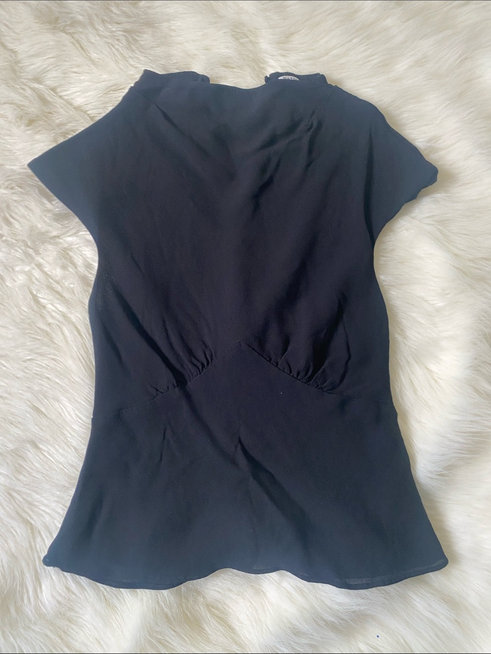 Reformation Black Short Sleeve Blouse with Subtle Waist Shaping